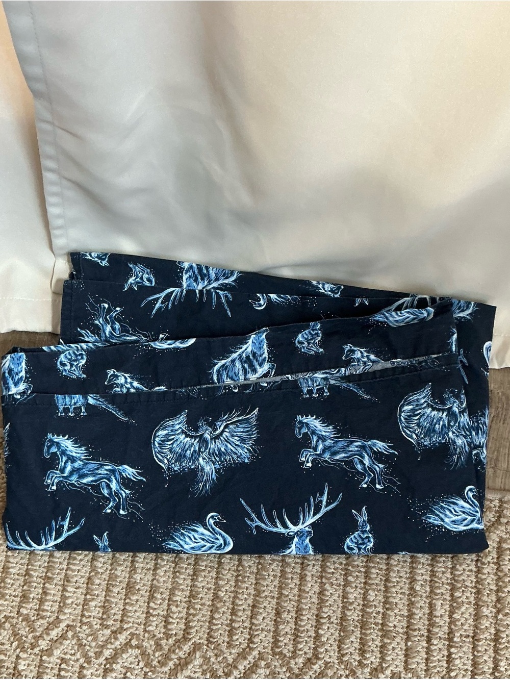 Pottery Barn Teen Harry Potter Glow in the Dark Patronus Full Flat Sheet Navy